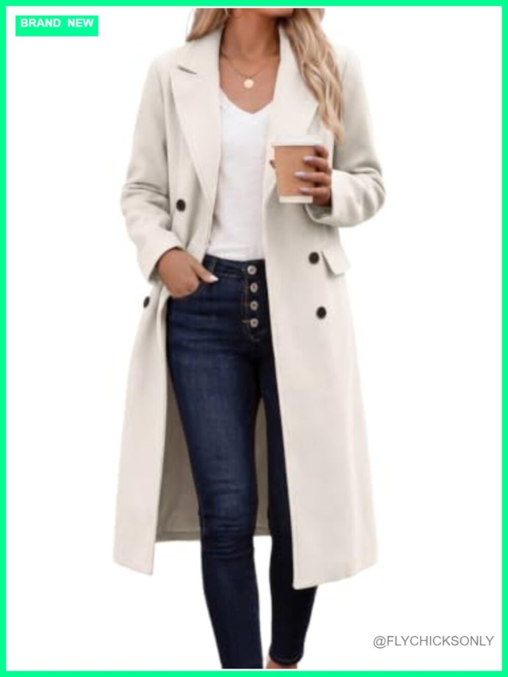 Womens Long Wool Coat Notch Lapel Double Breasted Trench Peacoat Winter
